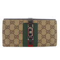 Gucci Jackie Wallet Bifold Canvas Leather Black Beige TK