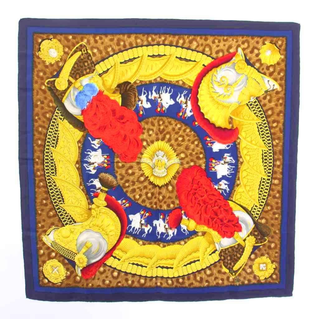 Hermes Casoues Et Plumets Faceless Helmet Carre 90 Scarf Silk All Over Pattern