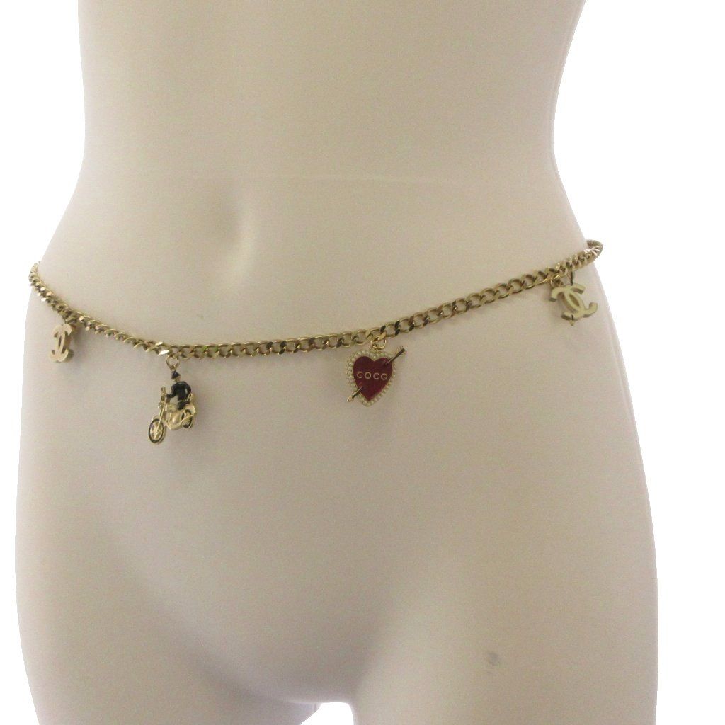 Chanel CC Logo Chain Belt Heart Bike Motif Gold Color KH — view 9