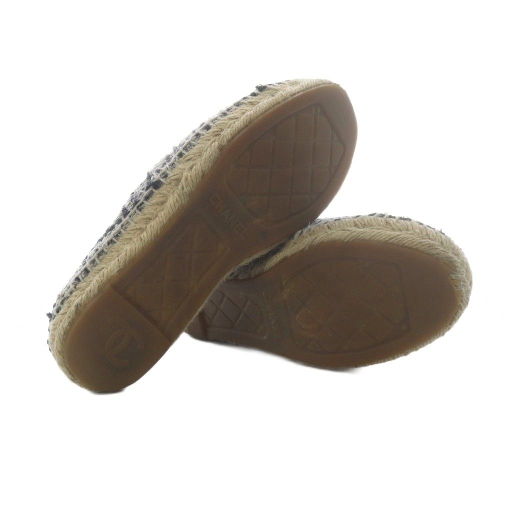 Chanel Slip Ons Tweed CC Logo Espadrilles 36 Gray Black White Slipper — view 4