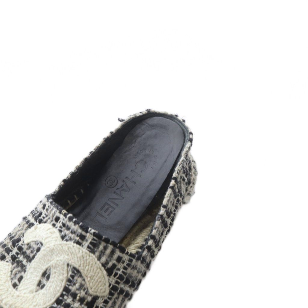 Chanel Slip Ons Tweed CC Logo Espadrilles 36 Gray Black White Slipper — view 8