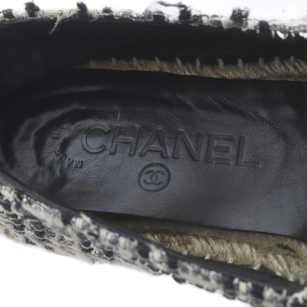 Chanel Slip Ons Tweed CC Logo Espadrilles 36 Gray Black White Slipper — view 6