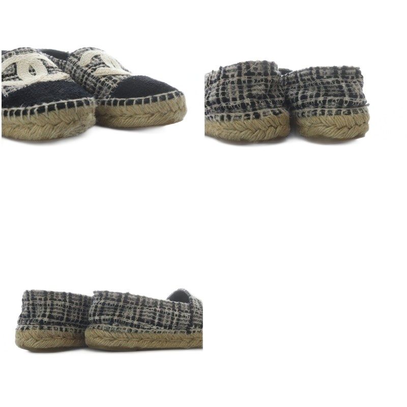 Chanel Slip Ons Tweed CC Logo Espadrilles 36 Gray Black White Slipper — view 9