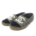 Chanel Slip Ons Tweed CC Logo Espadrilles 36 Gray Black White Slipper