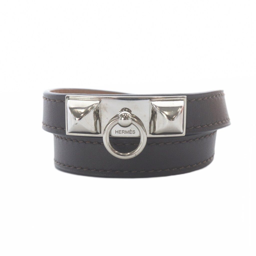 Hermes Rival Double Tour Leather Bracelet XS Brown