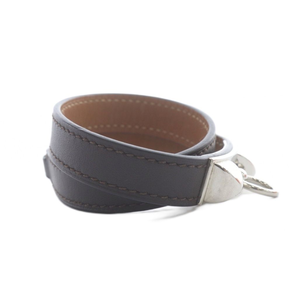 Hermes Rival Double Tour Leather Bracelet XS Brown — view 4