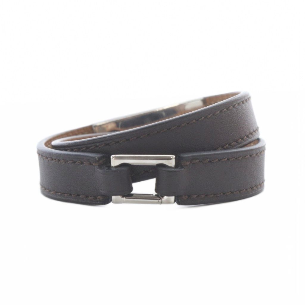Hermes Rival Double Tour Leather Bracelet XS Brown — view 3