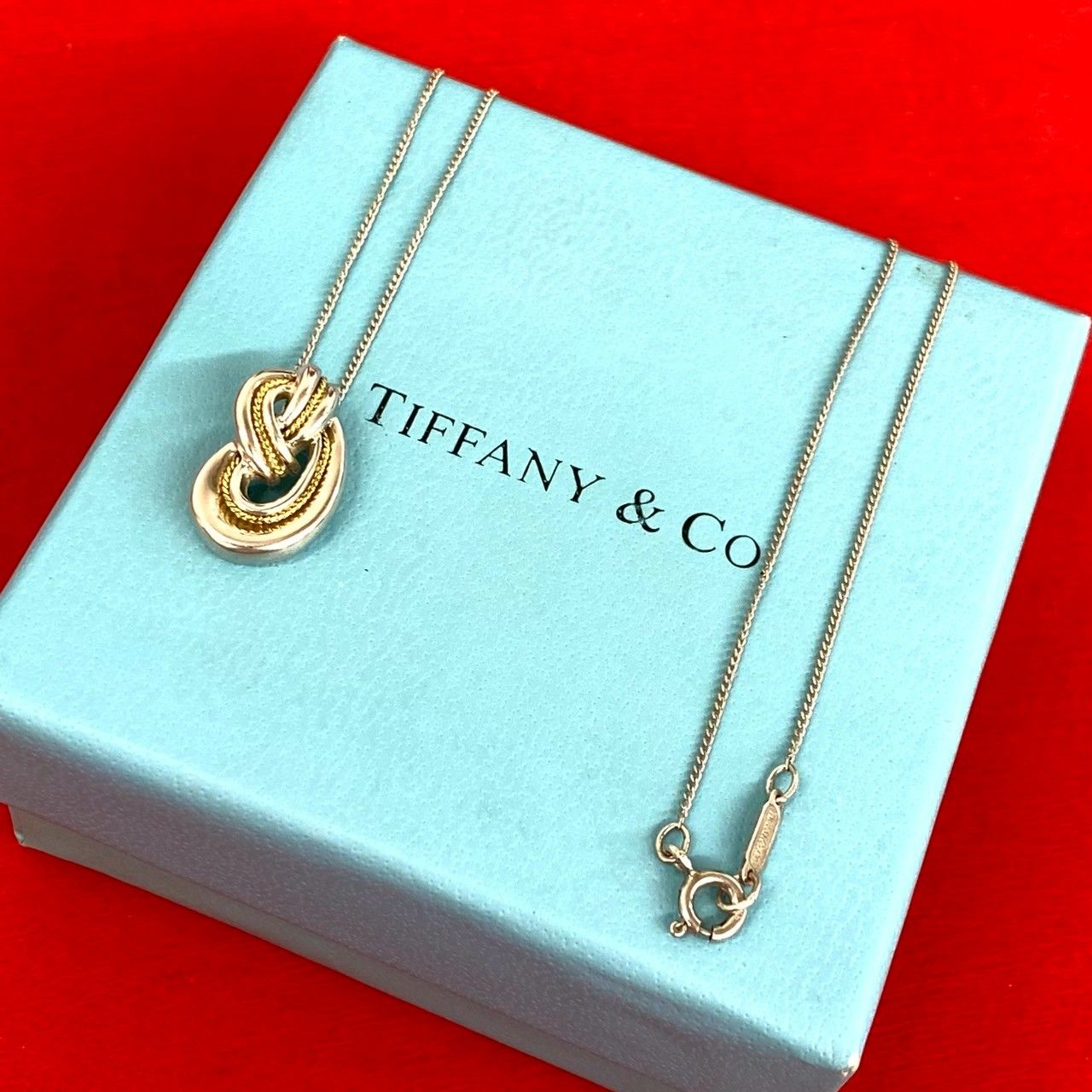 Tiffany & Co Vintage Twist Knot Necklace 925 Sterling Silver 18k Pendant Gold