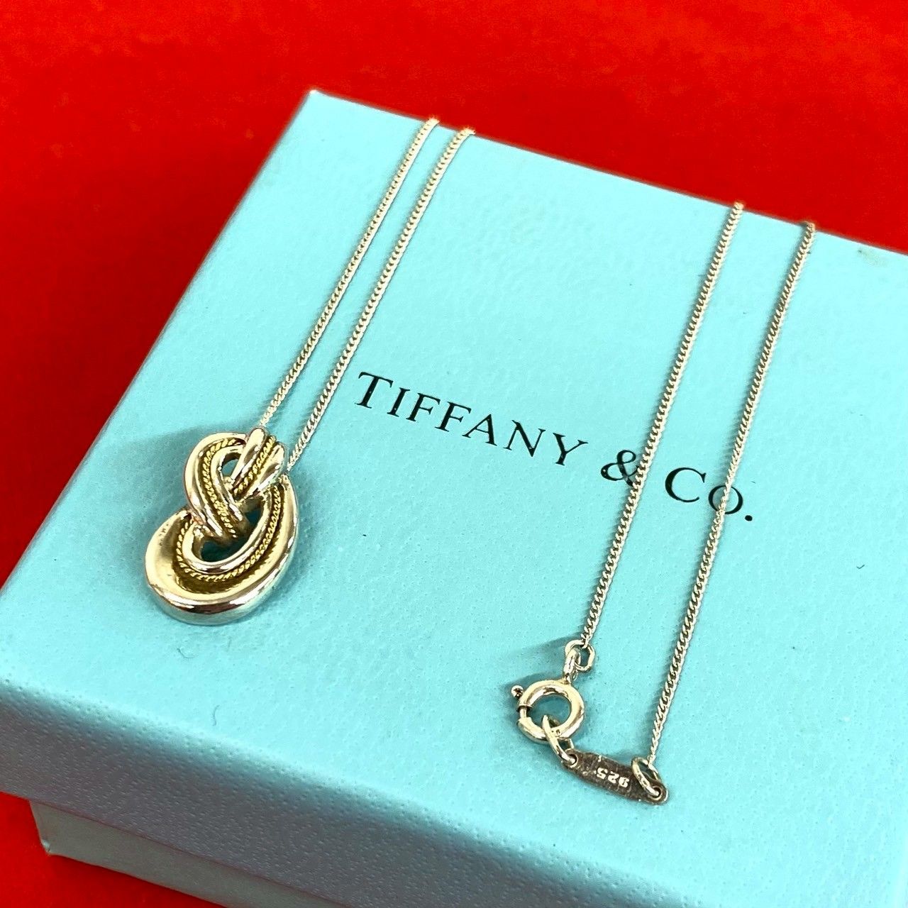 Tiffany & Co Twist Knot Rope Necklace 925 Sterling Silver Gold