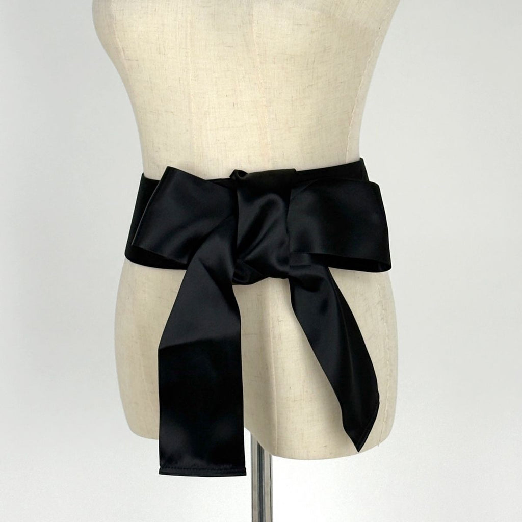 Chanel CC Logo Belt Ribbon Sash Fabric Leather Black — view 8