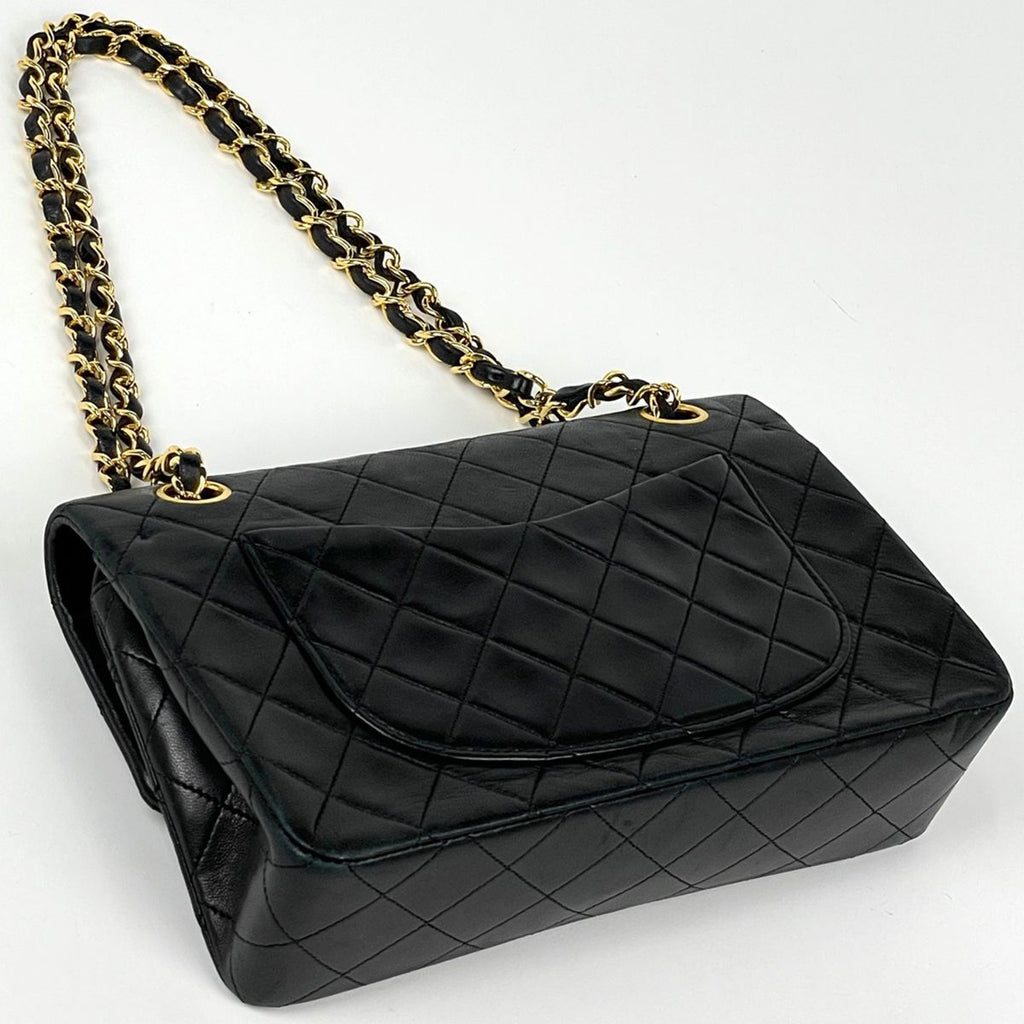 Chanel Quilted Double Flap Chain Shoulder Bag CC Logo Leather Black — view 2