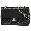 Chanel Quilted Double Flap Chain Shoulder Bag CC Logo Leather Black