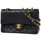 Chanel Quilted Double Flap Chain Shoulder Bag CC Logo Leather Black