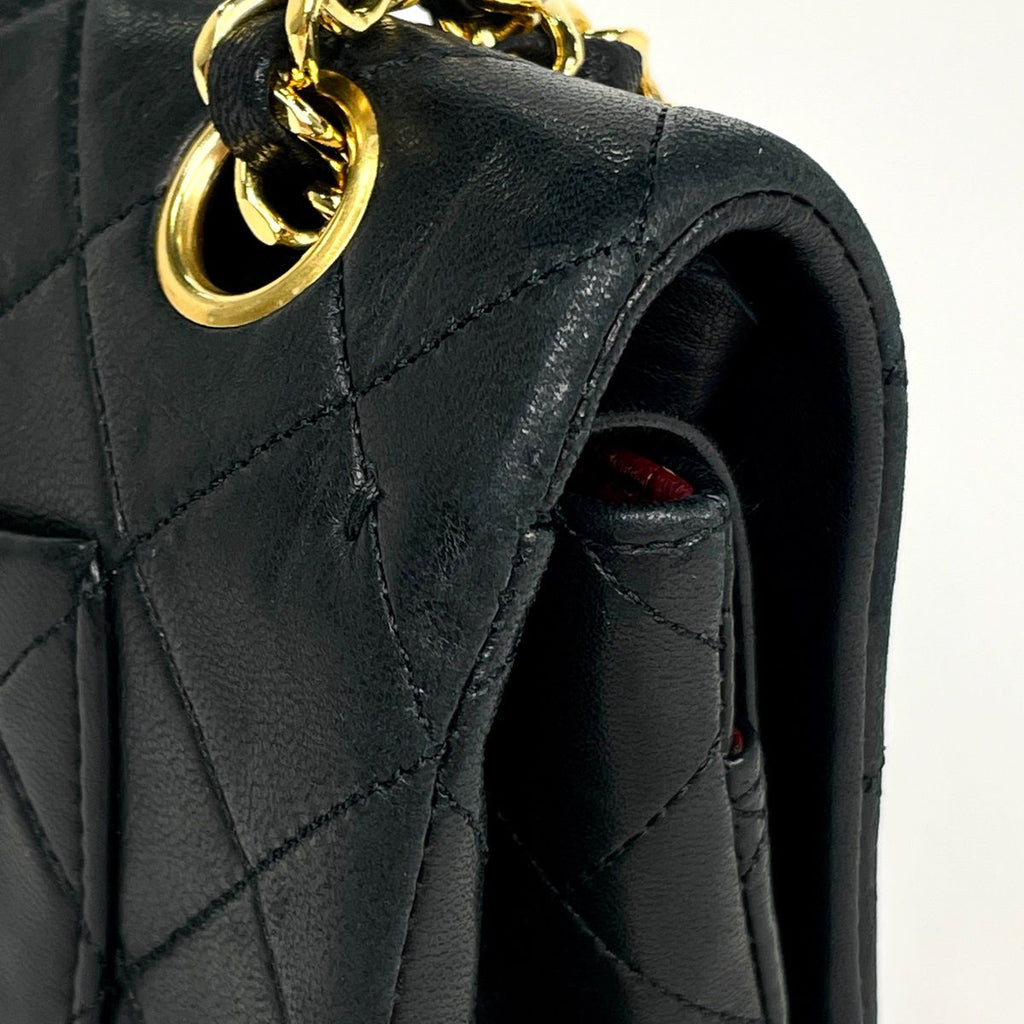 Chanel Quilted Double Flap Chain Shoulder Bag CC Logo Leather Black — view 6