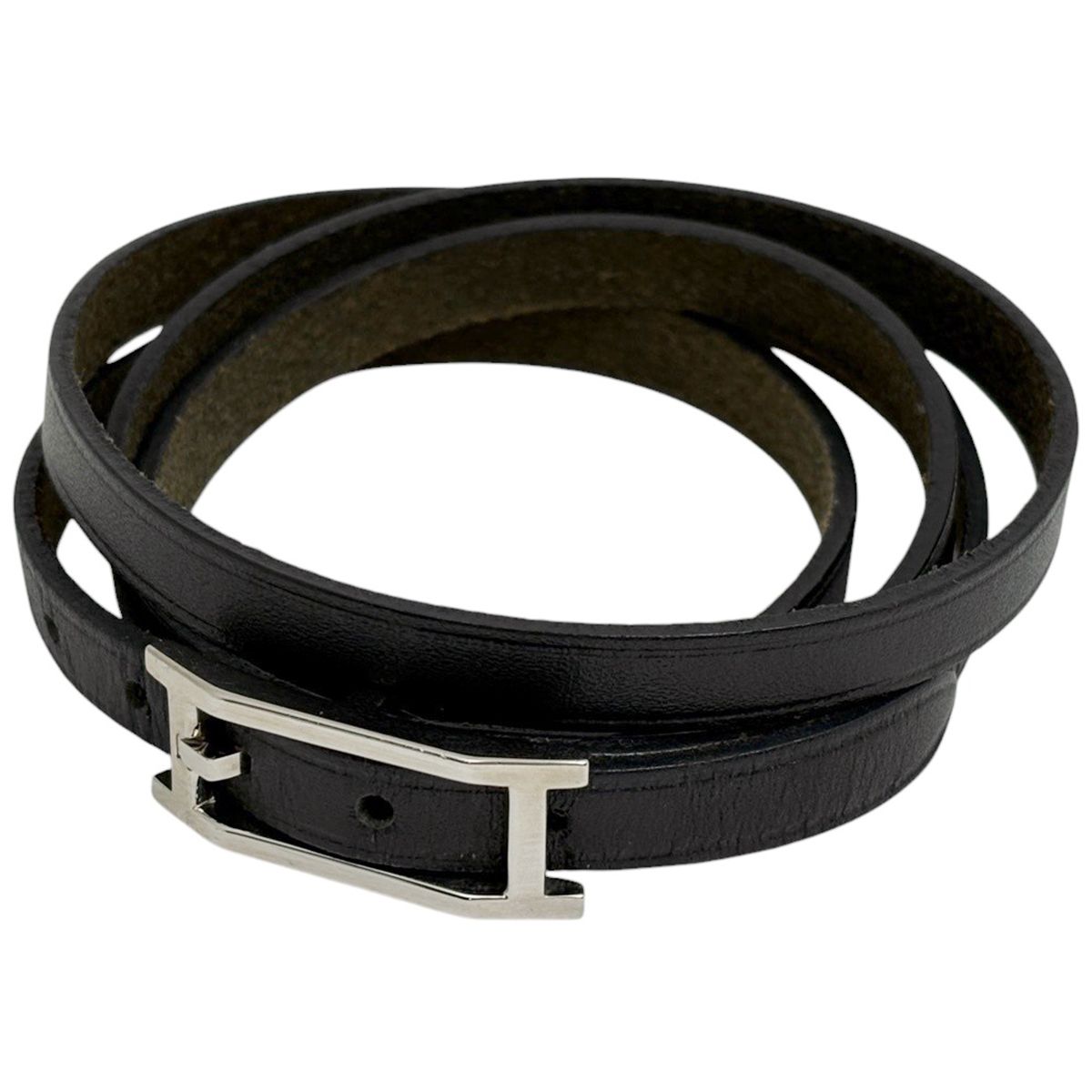 Hermes Hapi 3 Bracelet Quadruple Strand Choker Leather Black