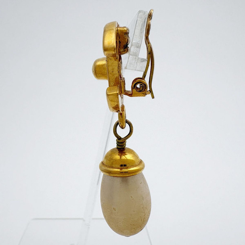 Chanel CC Logo Faux Pearl Earrings Swing Turnlock Gold Plated — view 2