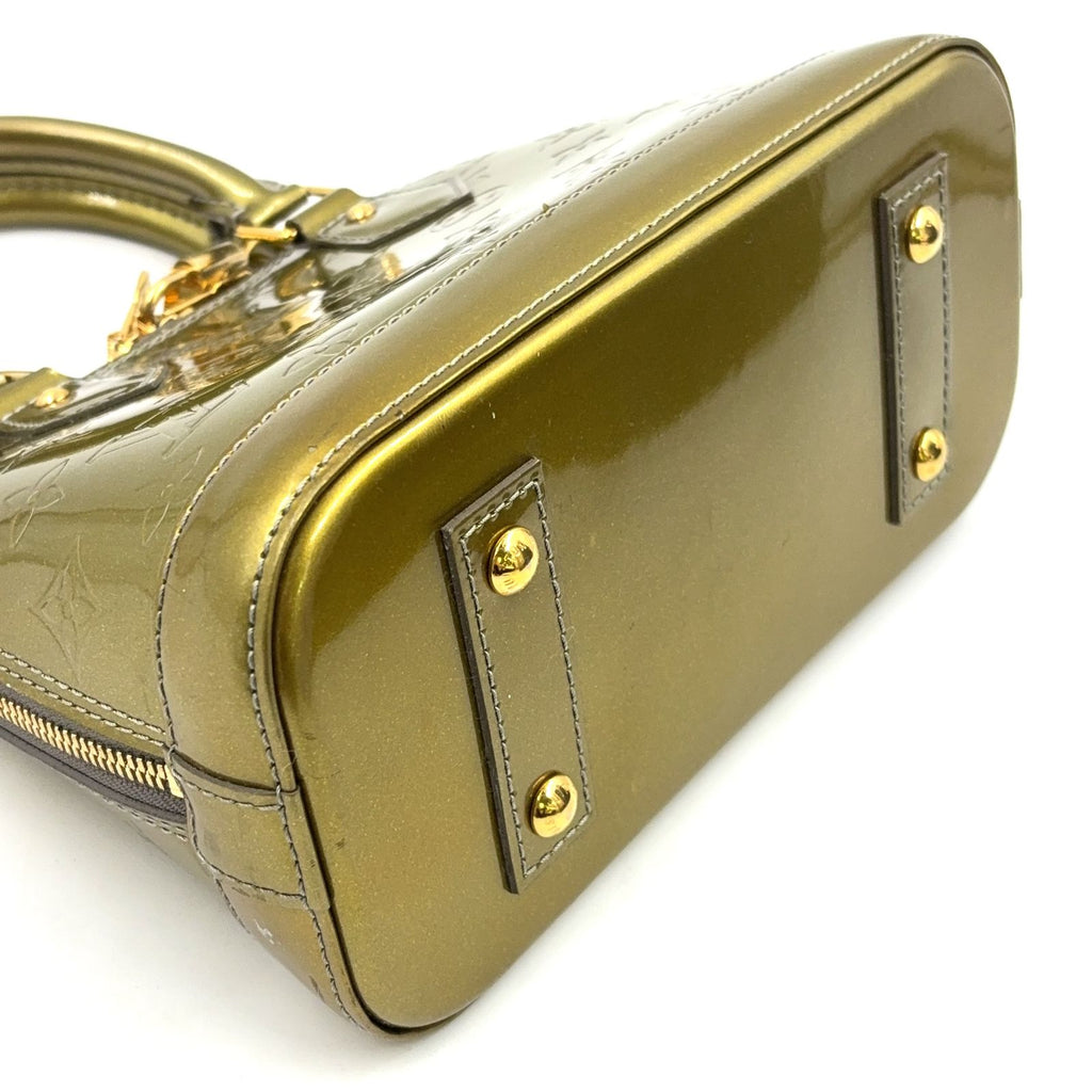Louis Vuitton Alma BB Monogram Vernis Enamel Leather Green Handbag Gold — view 5
