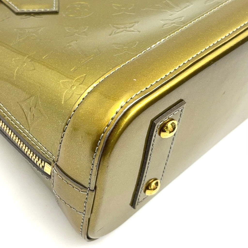 Louis Vuitton Alma BB Monogram Vernis Enamel Leather Green Handbag Gold — view 8