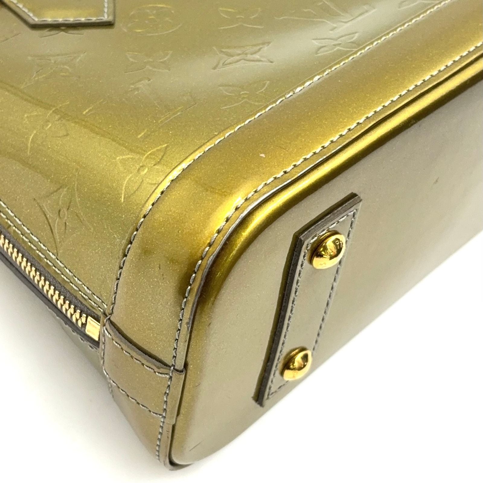 Louis Vuitton Alma BB Monogram Vernis Enamel Leather Green Handbag Gold — view 8