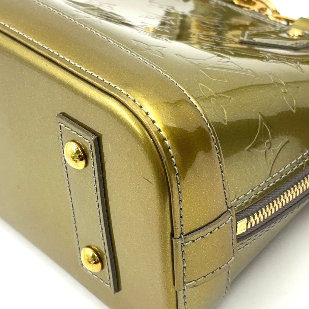 Louis Vuitton Alma BB Monogram Vernis Enamel Leather Green Handbag Gold — view 6