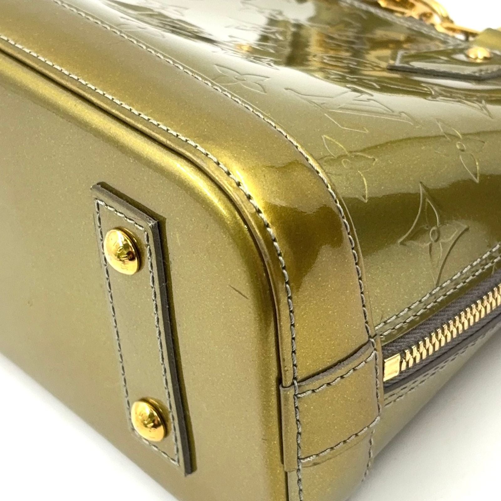 Louis Vuitton Alma BB Monogram Vernis Enamel Leather Green Handbag Gold — view 6