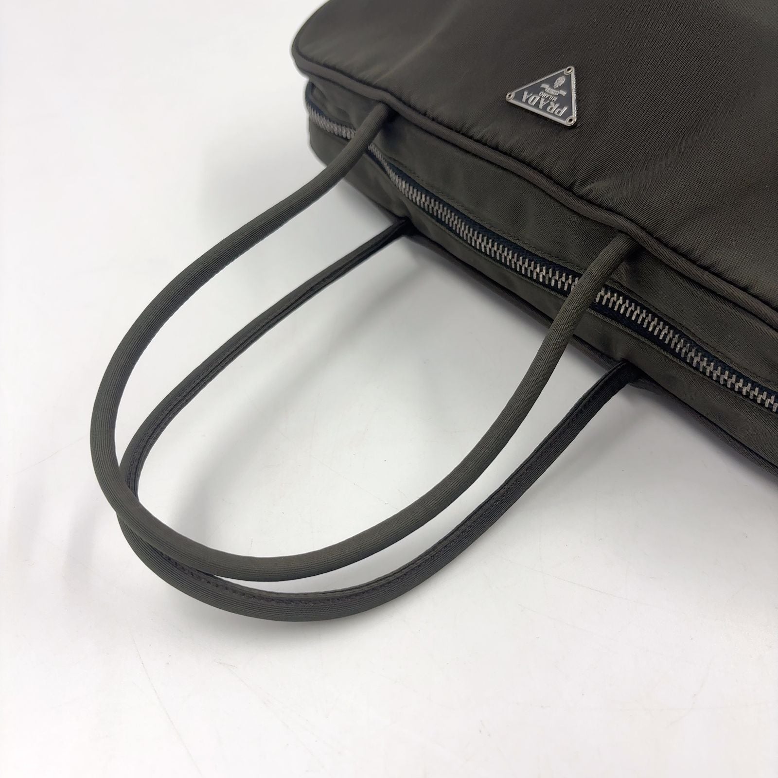 Prada Nylon Khaki Green Handbag Silver — view 5