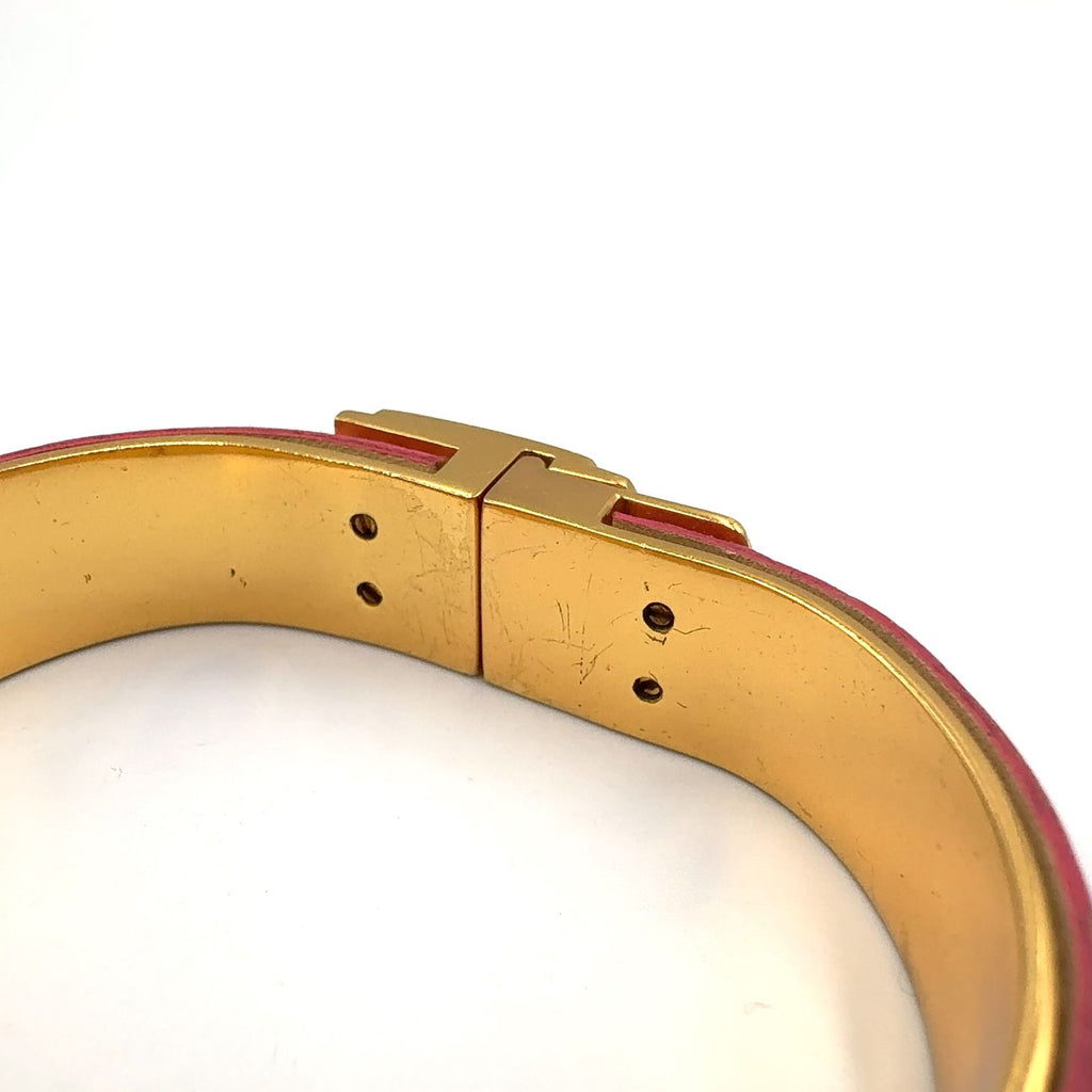 Loewe Anagram Logo Leather Gold Plated Pink Bangle Bracelet — view 4