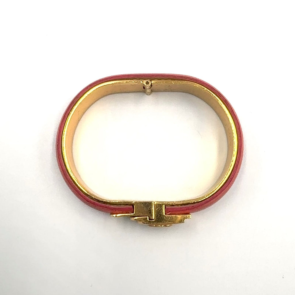 Loewe Anagram Logo Leather Gold Plated Pink Bangle Bracelet — view 3