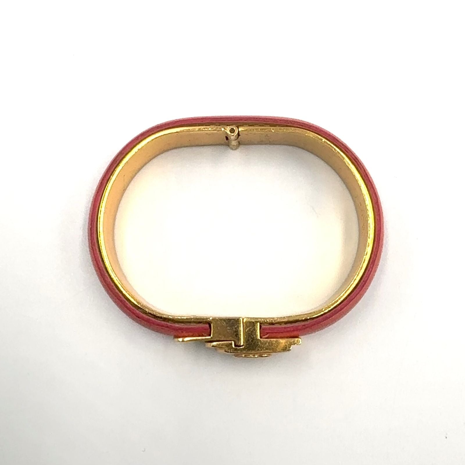 Loewe Anagram Logo Leather Gold Plated Pink Bangle Bracelet — view 3