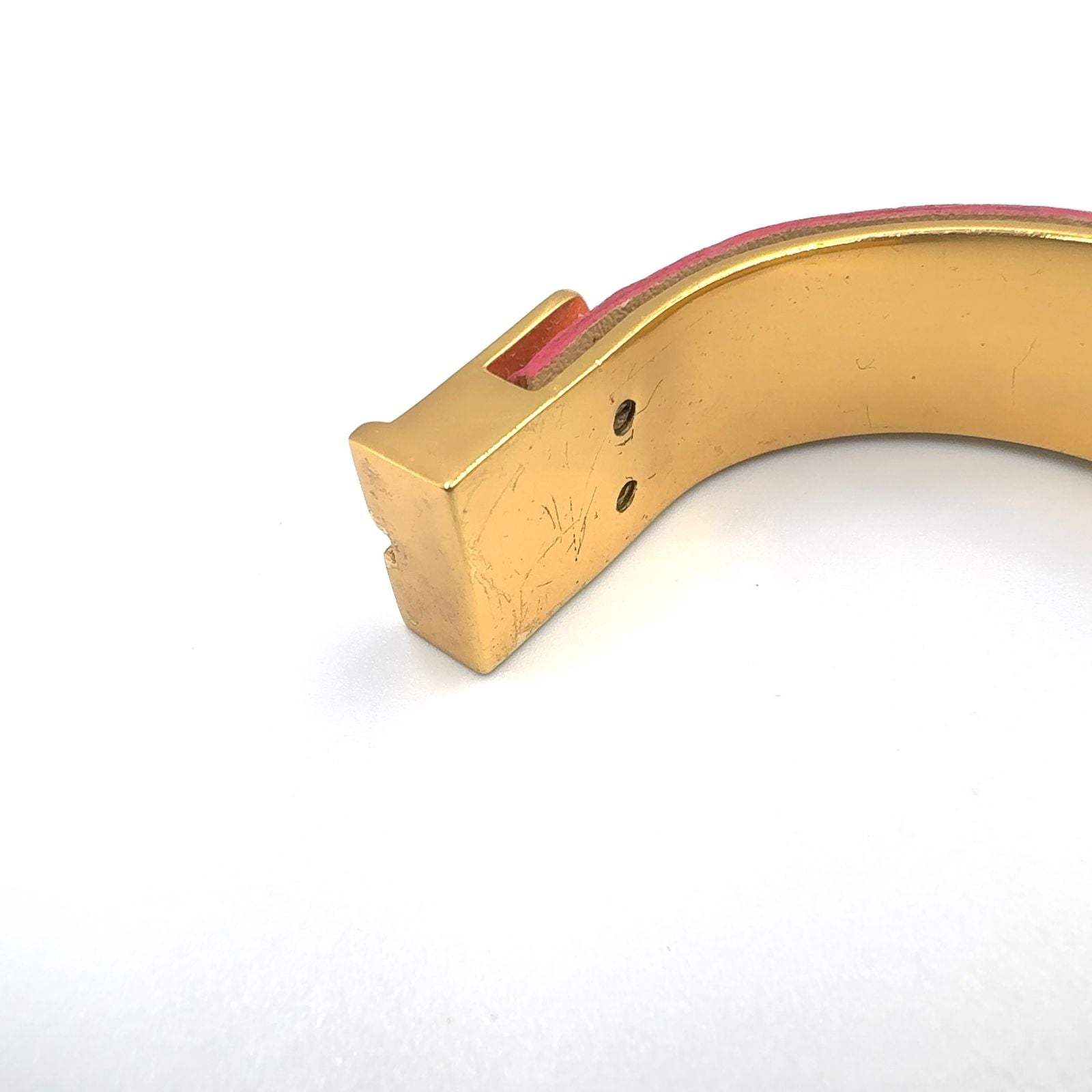 Loewe Anagram Logo Leather Gold Plated Pink Bangle Bracelet — view 7