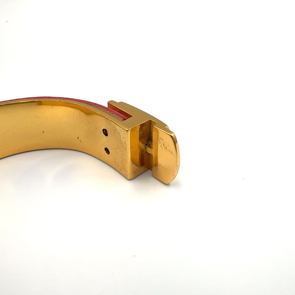 Loewe Anagram Logo Leather Gold Plated Pink Bangle Bracelet — view 6