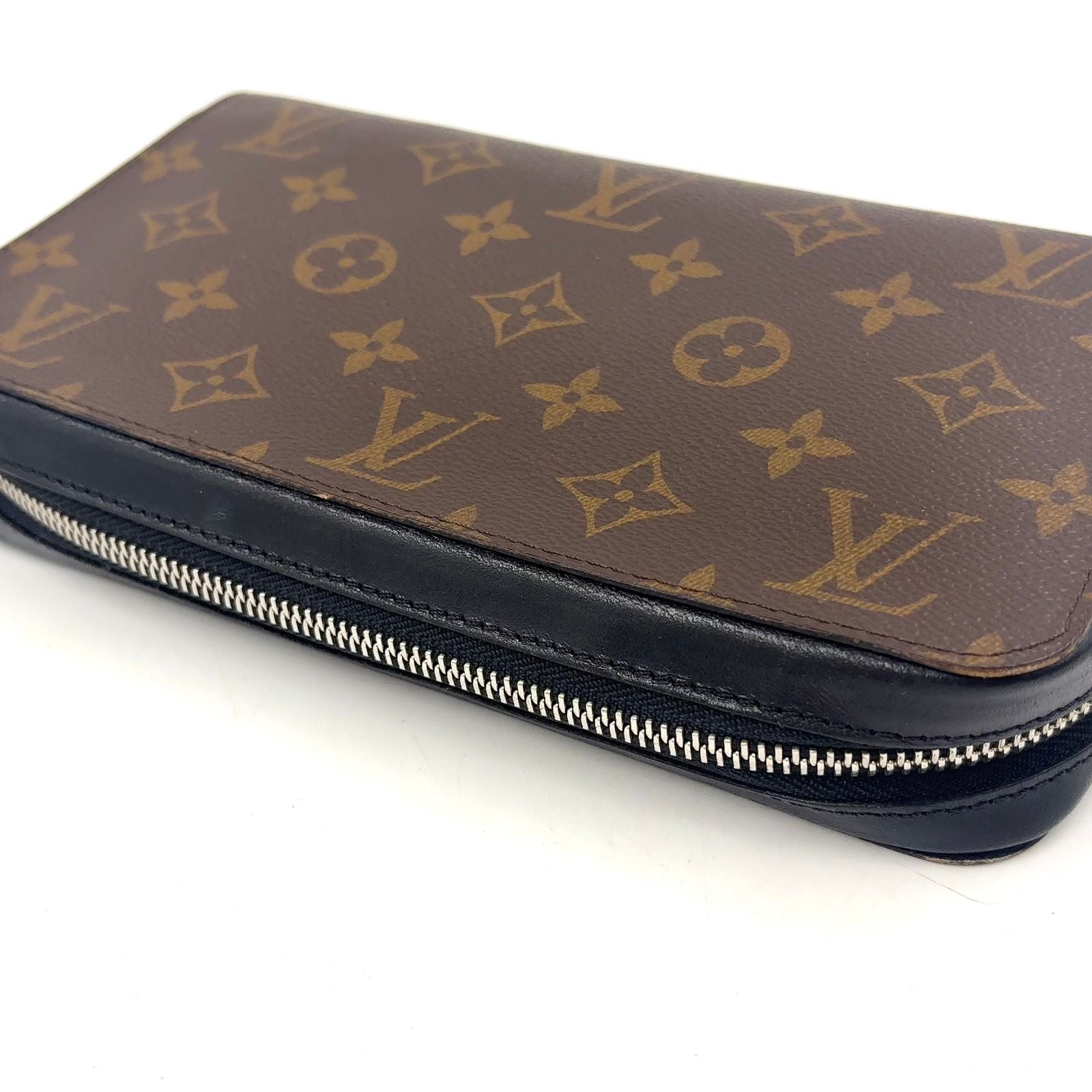 Louis Vuitton Zippy XL Monogram Macassar Leather Brown Black Zip Around Wallet — view 5