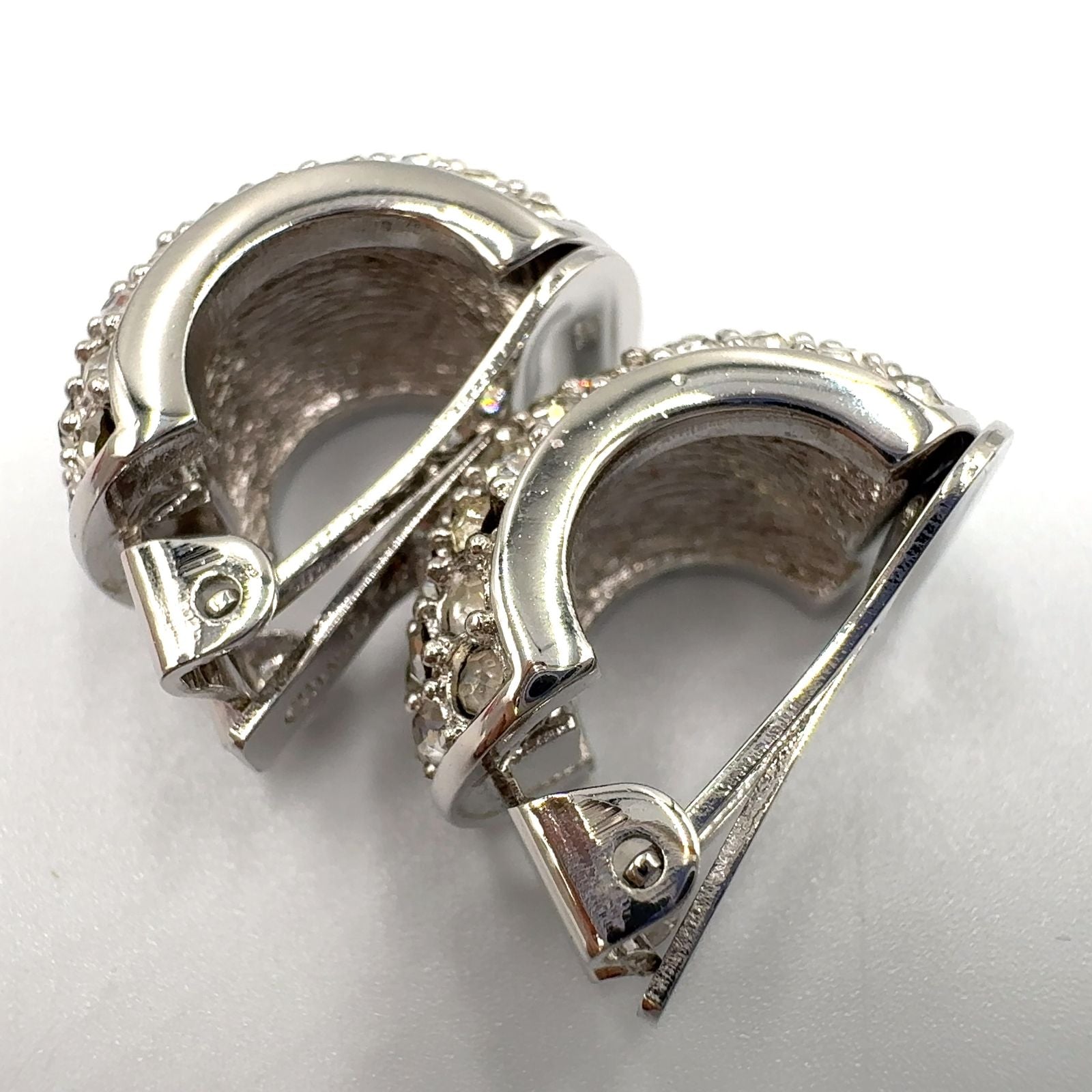 Dior Rhinestone Half Hoop Metal Color Stone Clear Silver Earrings — view 8