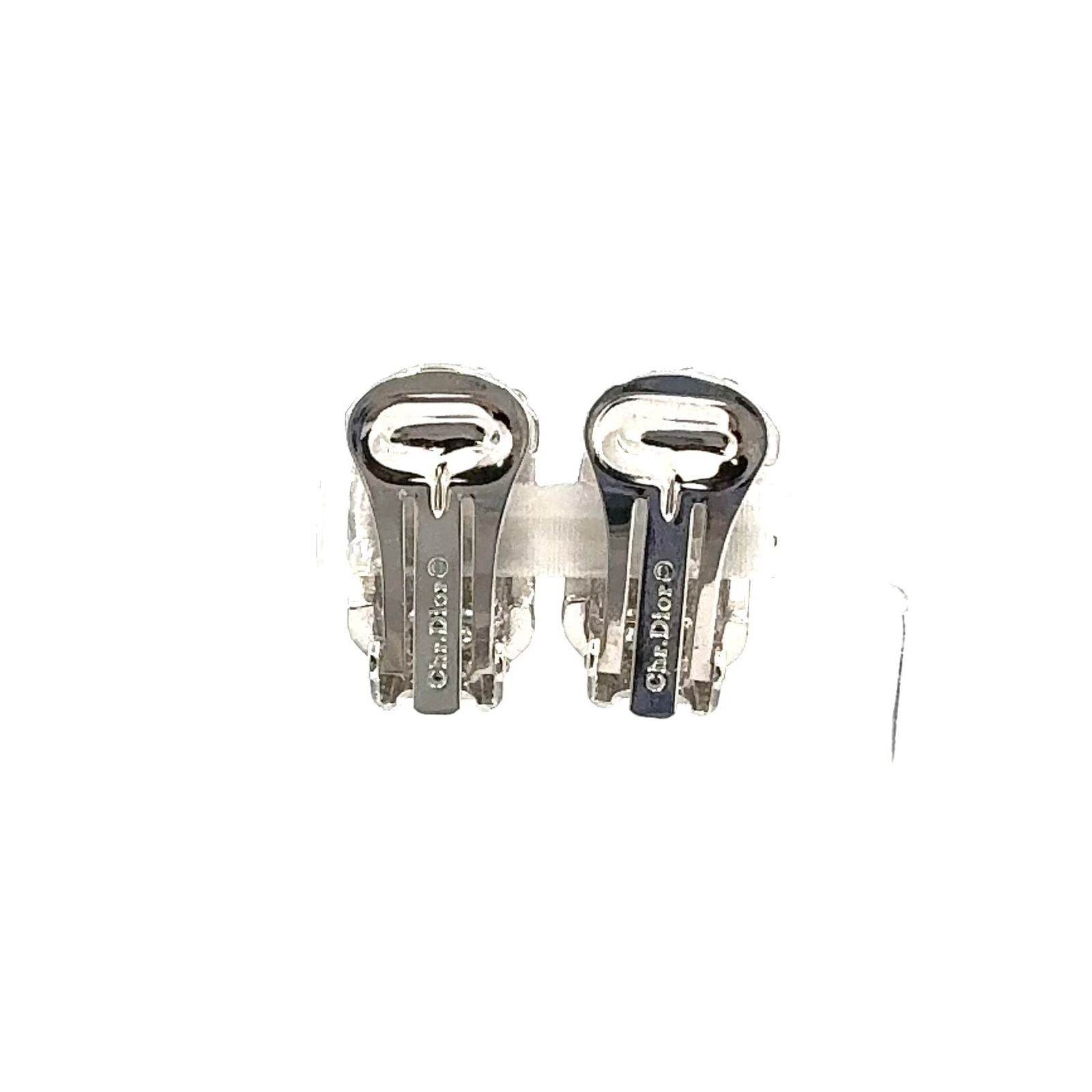 Dior Rhinestone Half Hoop Metal Color Stone Clear Silver Earrings — view 3