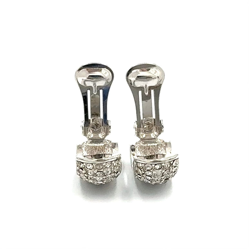 Dior Rhinestone Half Hoop Metal Color Stone Clear Silver Earrings — view 5