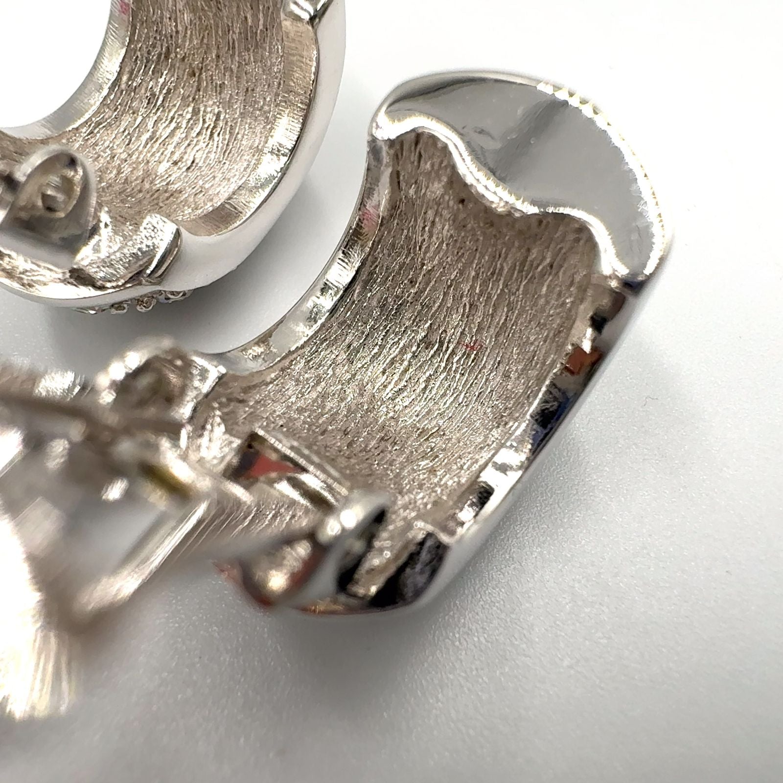 Dior Rhinestone Half Hoop Metal Color Stone Clear Silver Earrings — view 6