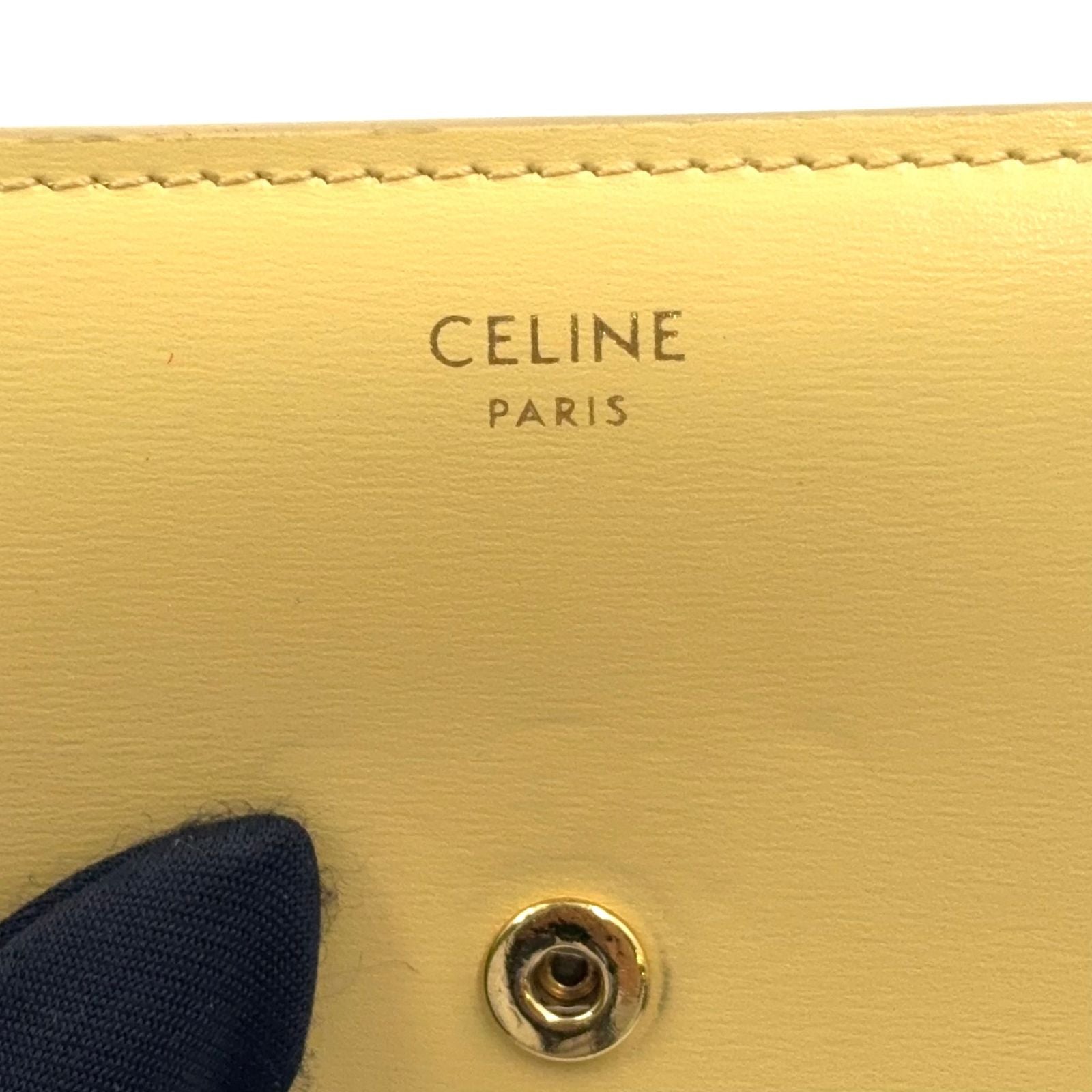 Celine Small Flap Triomphe Leather Light Yellow Trifold Wallet Gold — view 4