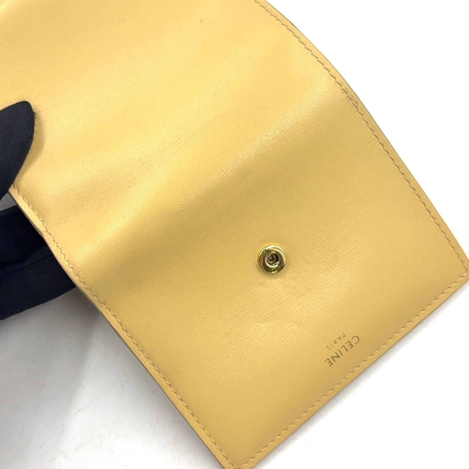 Celine Small Flap Triomphe Leather Light Yellow Trifold Wallet Gold — view 8