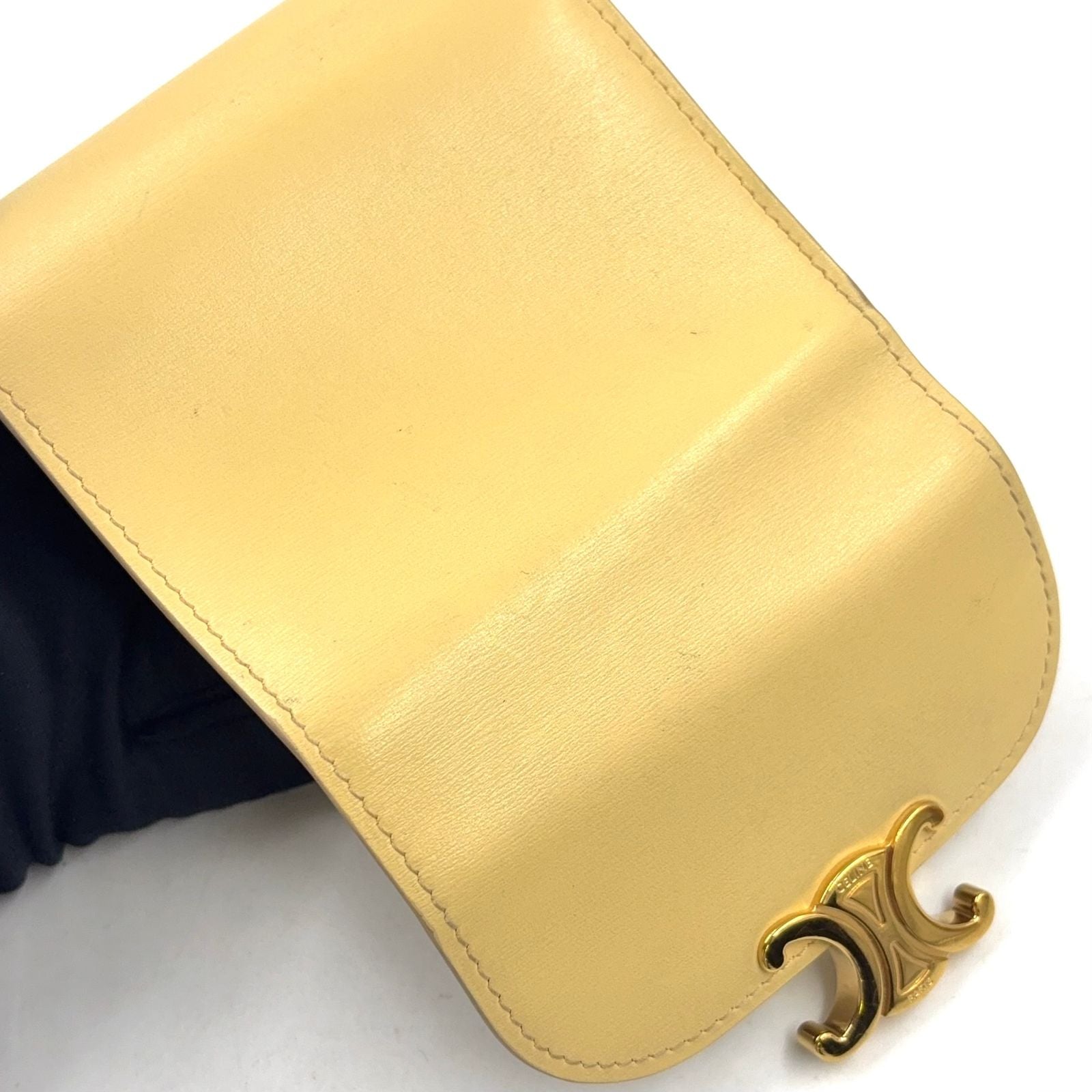 Celine Small Flap Triomphe Leather Light Yellow Trifold Wallet Gold — view 6