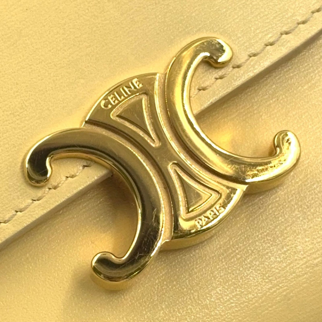 Celine Small Flap Triomphe Leather Light Yellow Trifold Wallet Gold — view 5
