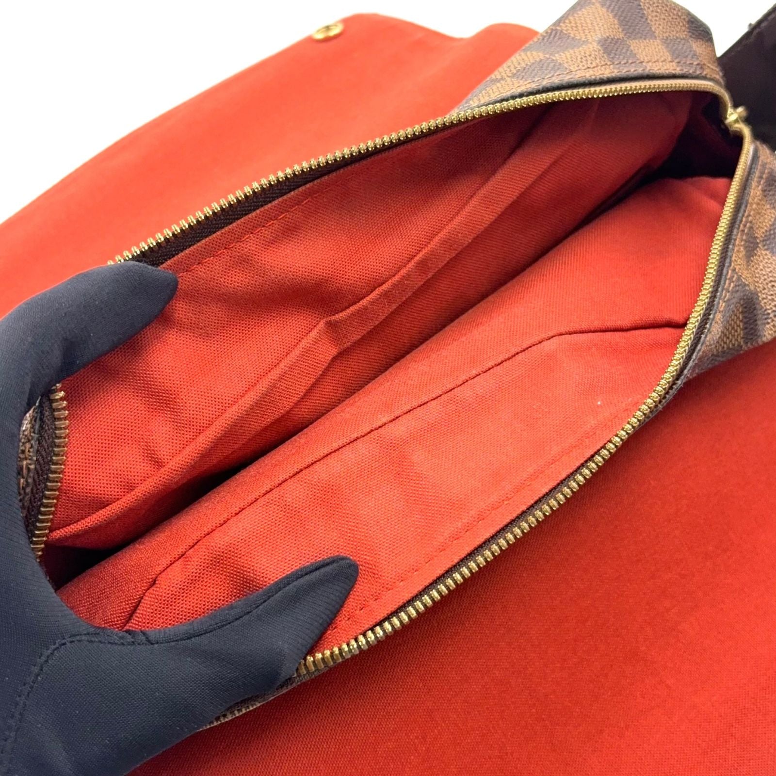 Louis Vuitton Naviglio Damier Ebene Leather Brown Shoulder Bag Gold — view 5