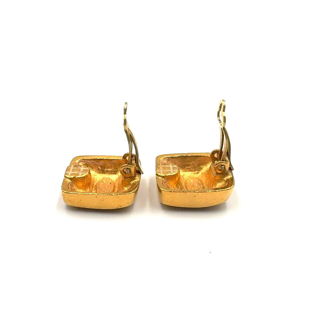 Chanel CC Logo Square Vintage Gold Plated Earrings — view 6