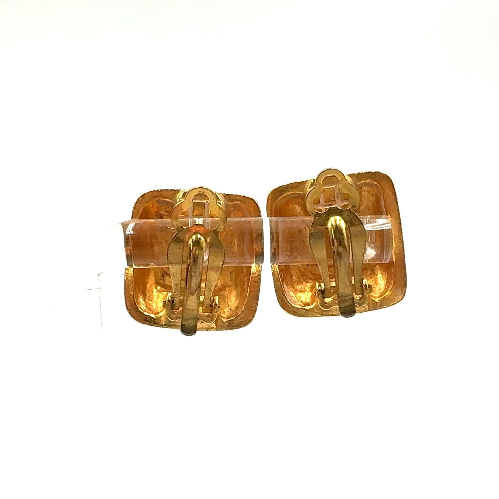 Chanel CC Logo Square Vintage Gold Plated Earrings — view 3