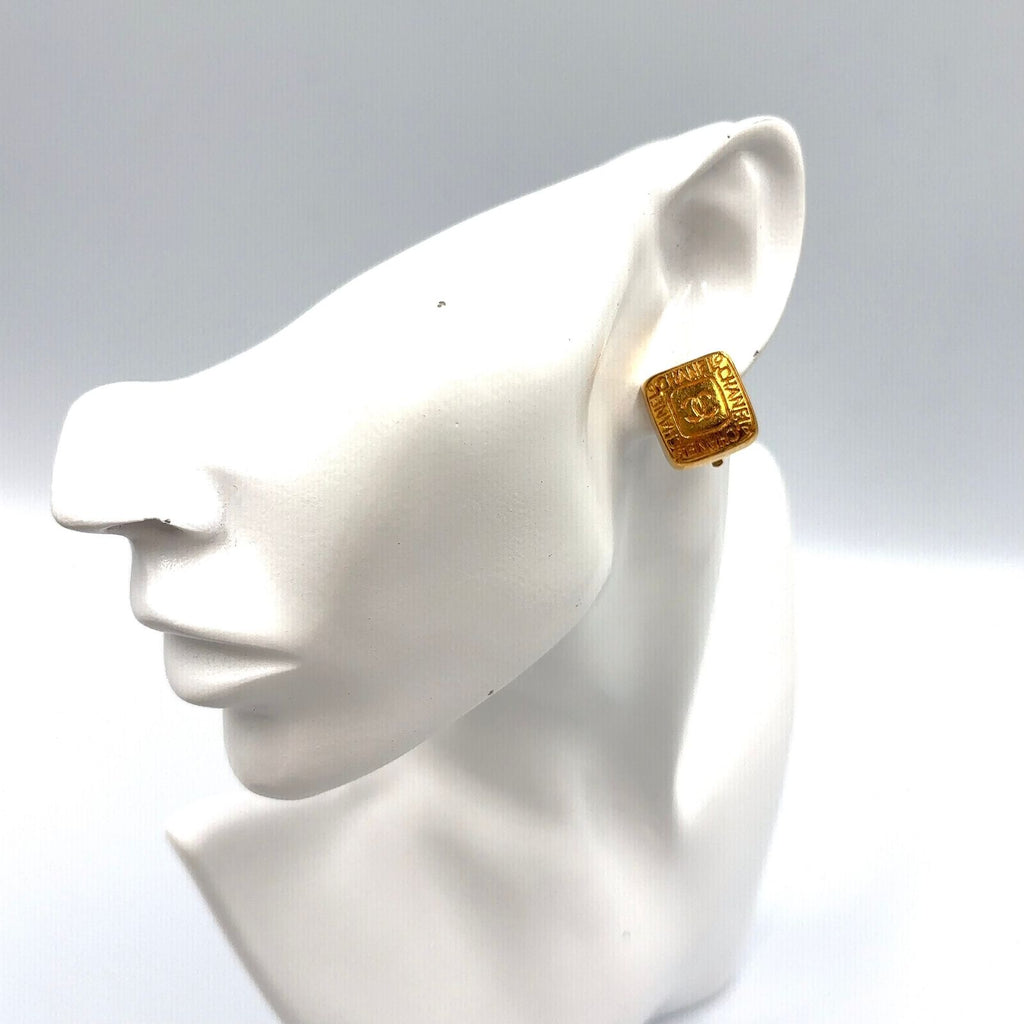 Chanel CC Logo Square Vintage Gold Plated Earrings — view 9