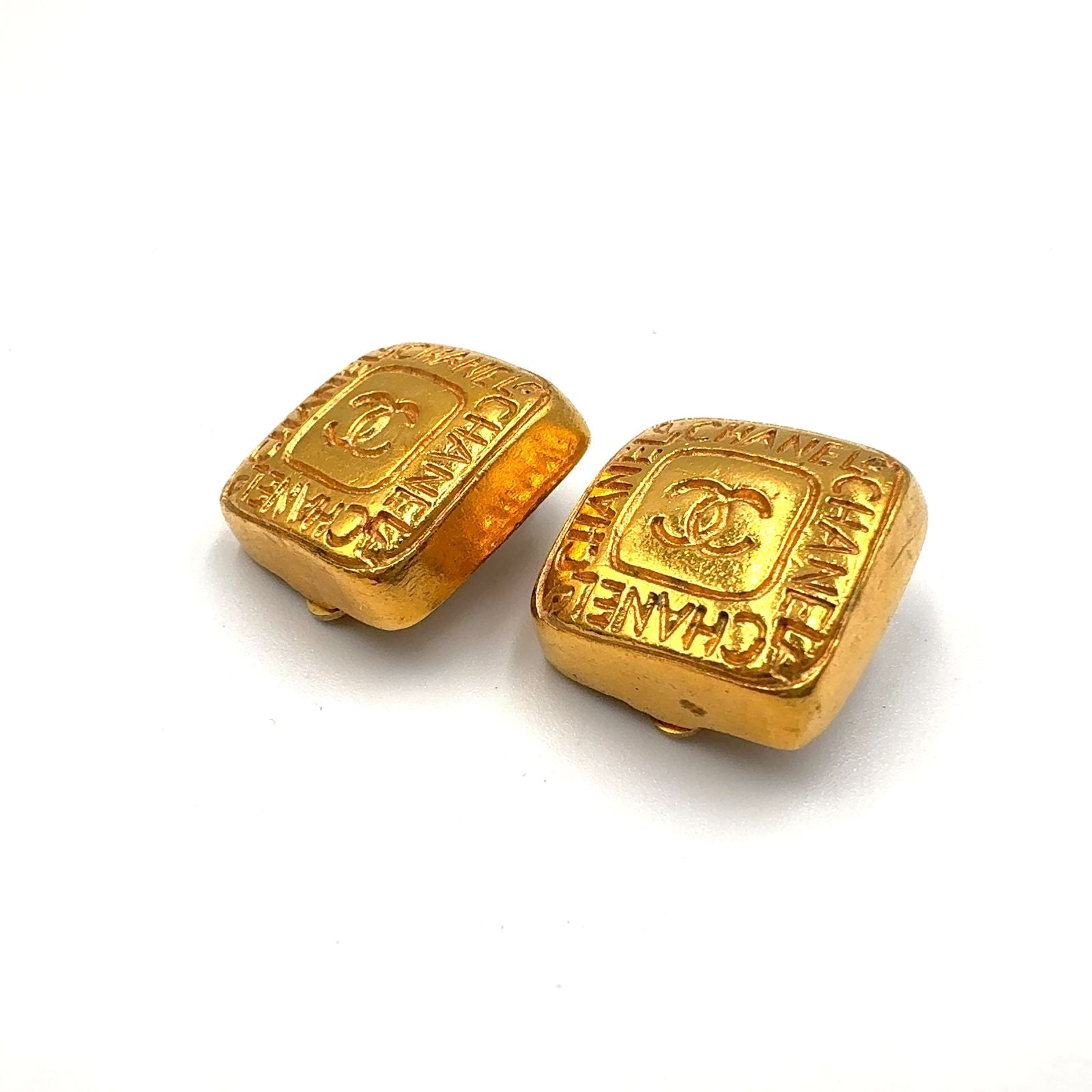 Chanel CC Logo Square Vintage Gold Plated Earrings — view 8