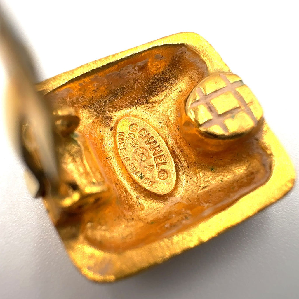 Chanel CC Logo Square Vintage Gold Plated Earrings — view 4