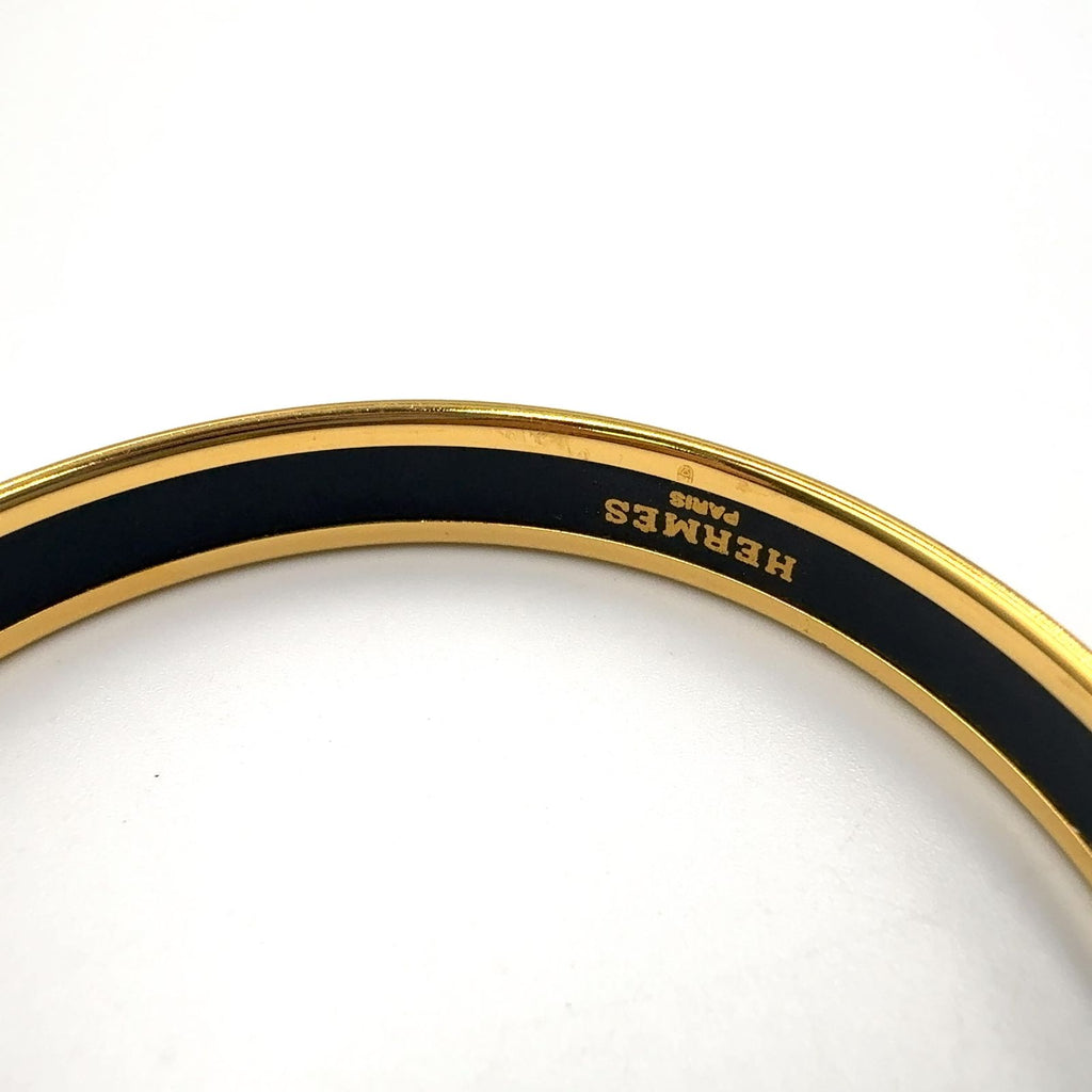 Hermes Enamel PM Marine Pattern Motif Gold Black Bangle Bracelet — view 5