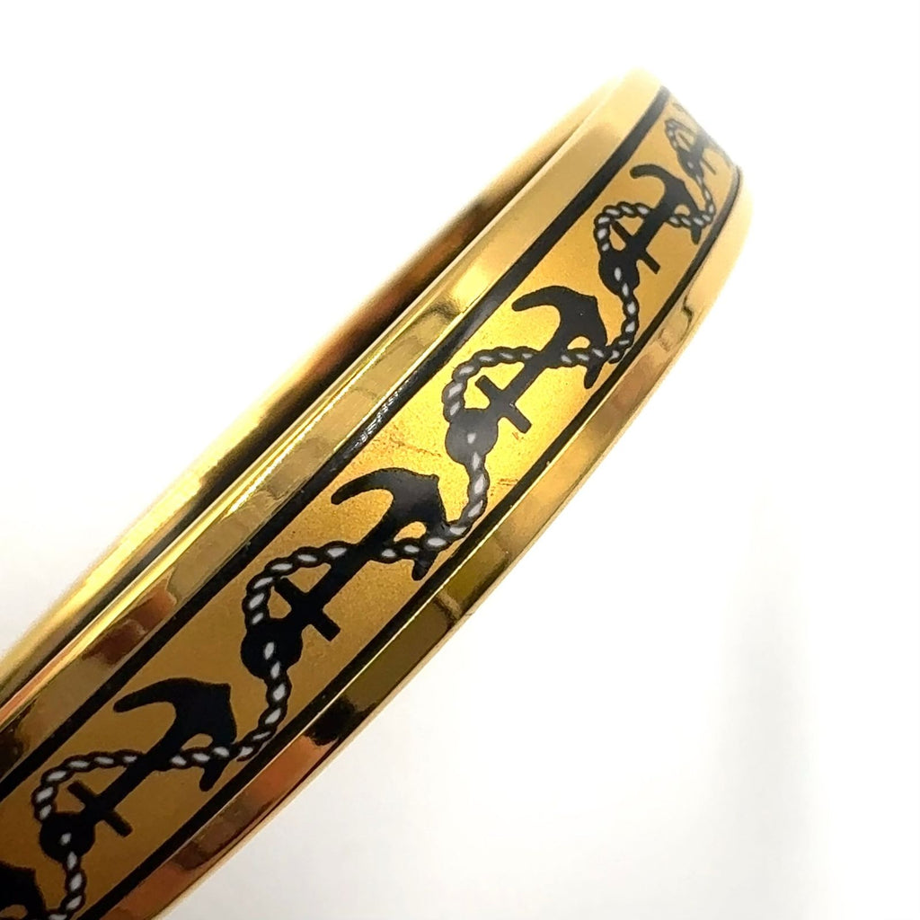 Hermes Enamel PM Marine Pattern Motif Gold Black Bangle Bracelet — view 6
