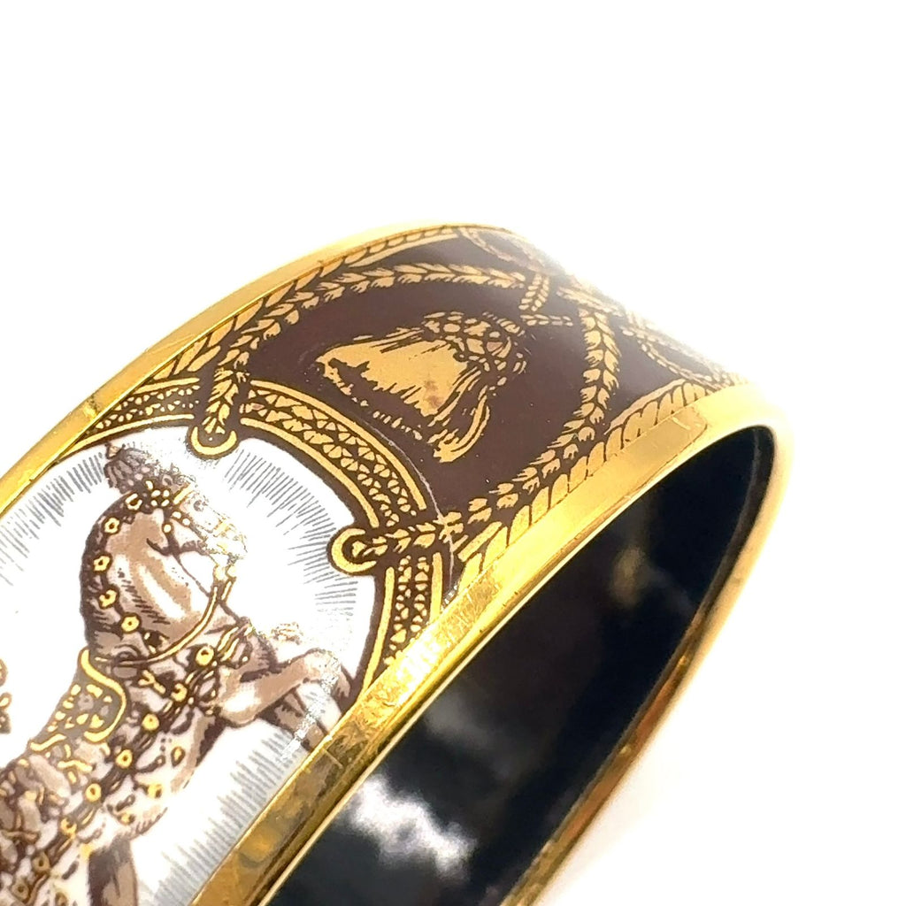 Hermes Enamel GM Horse Motif Gold Black Bangle Bracelet — view 6
