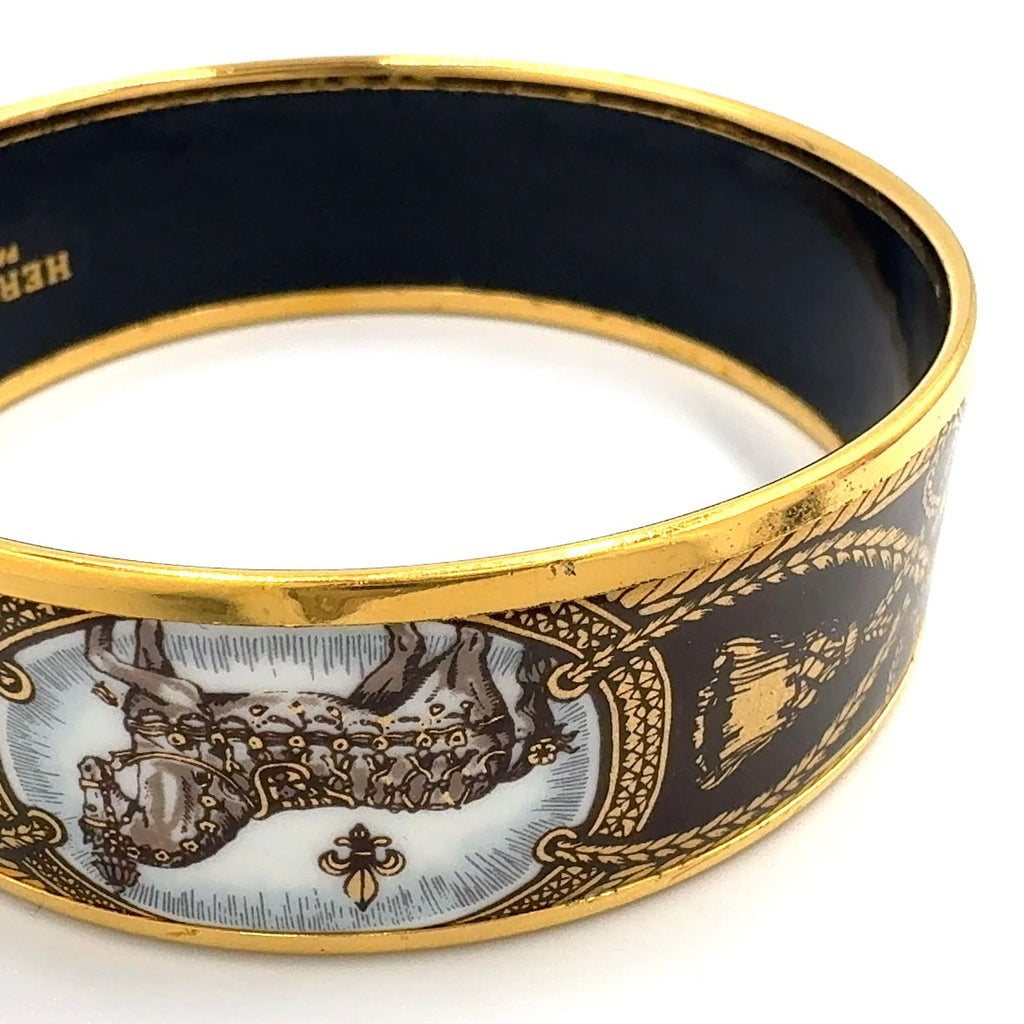 Hermes Enamel GM Horse Motif Gold Black Bangle Bracelet — view 7